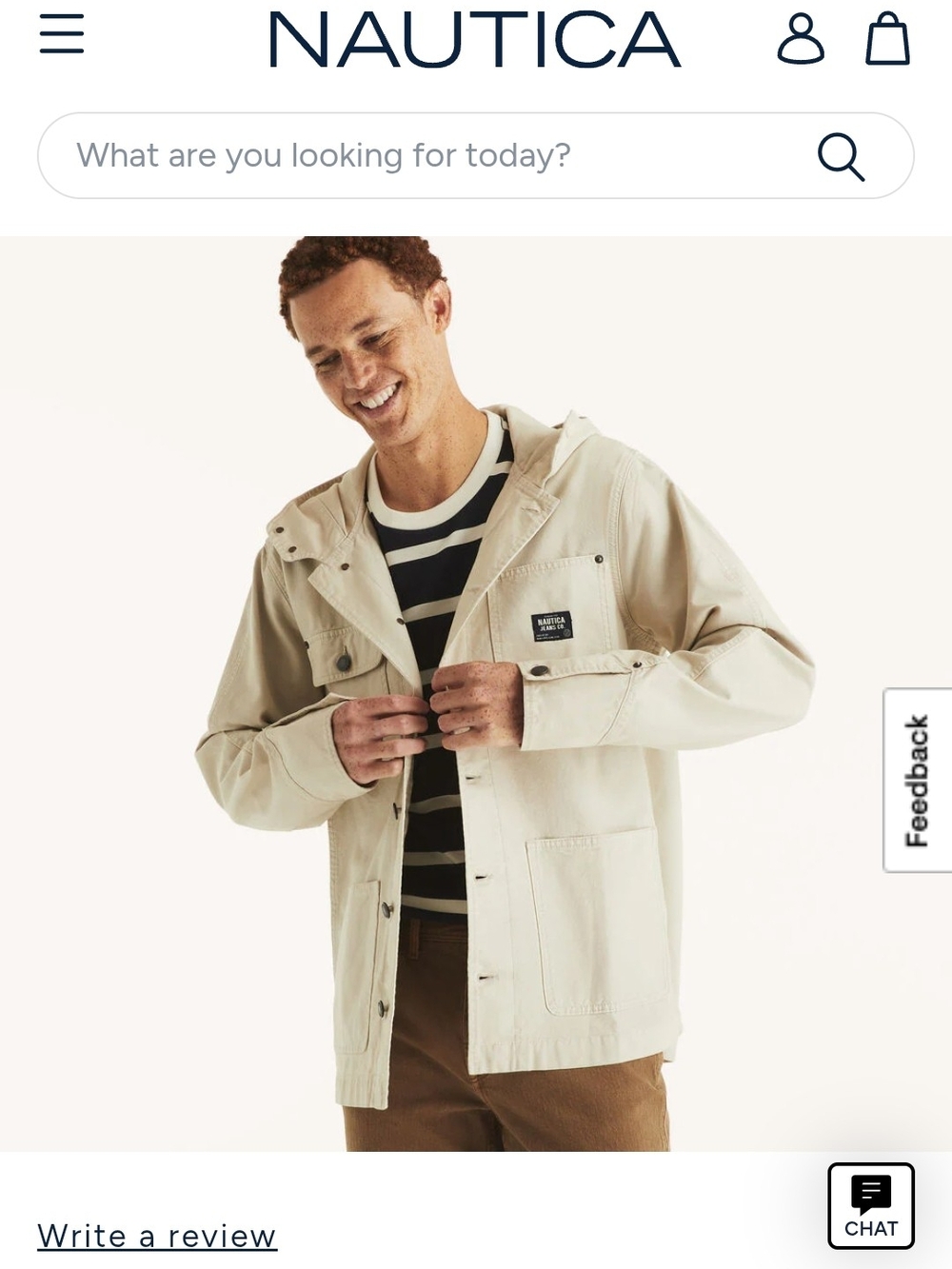 Nautica Men's Hooded Shirt Jacket in Light Beige